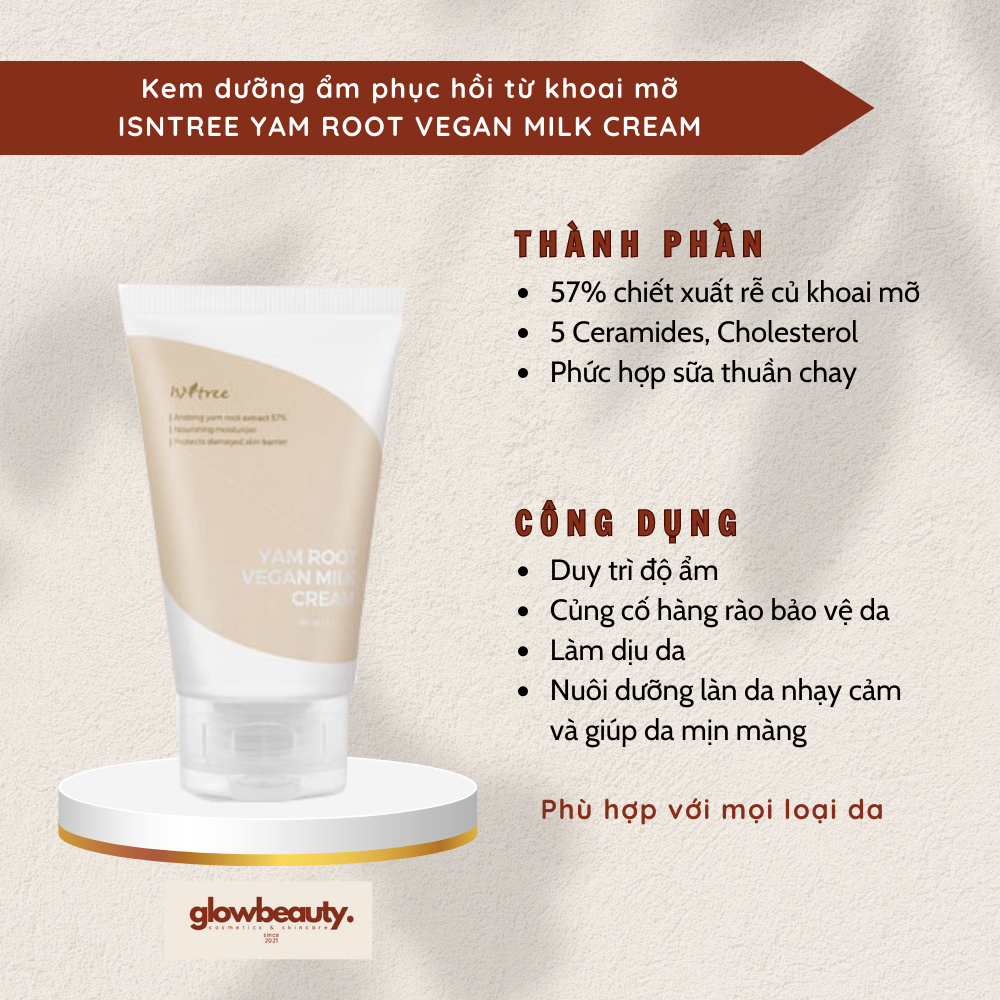 Kem dưỡng ẩm phục hồi sữa từ khoai mỡ thuần chay Isntree Yam Root Vegan Milk Cream 80ml