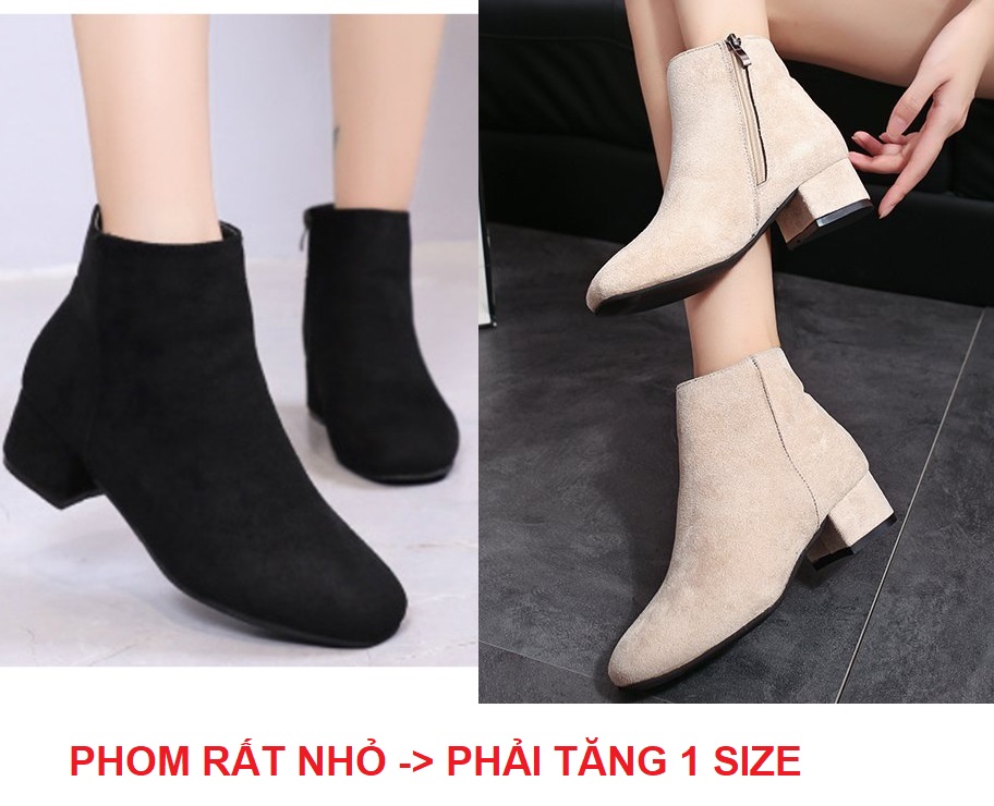 Giày boot ống da lộn đế vuông mũi vuông S128