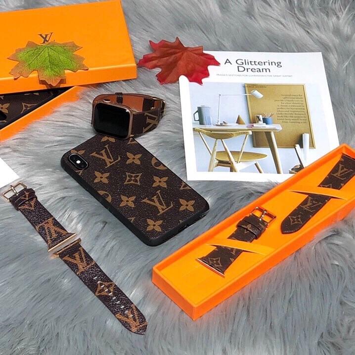 Combo Ốp Lưng và Dây Apple Watch Eo Vì Hoa Nâu