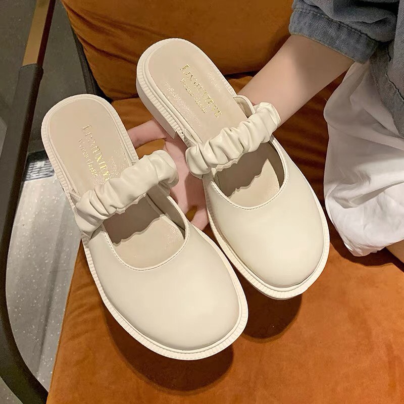 Giày sục lolita nữ da lì 3p quai nhún hottrend