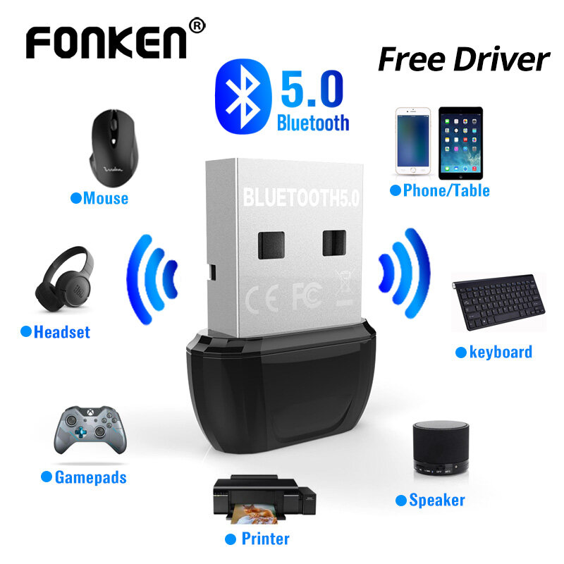 FONKEN Bộ Chuyển Đổi Bộ Thu Phát Bluetooth Không Cần Trình Điều Khiển Mới Bộ Chuyển Đổi WIFI Hai Trong Một 5.0 Tai Nghe Bàn Phím Bộ Chuyển Đổi Bluetooth Không Dây USB Cho Máy Tính Để Bàn, Hỗ Trợ Kết Nối Đồng Thời Của Nhiều Thiết Bị, Tương Thích