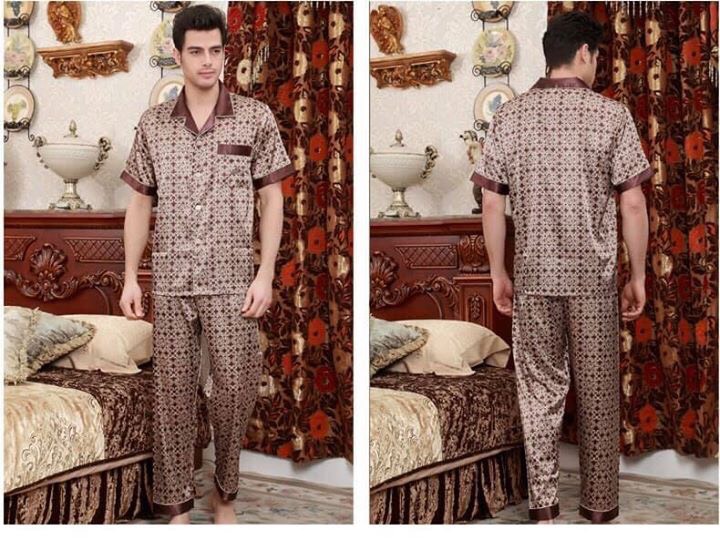 NG057N - Bộ pyjama nam ngắn tay chất lụa hàng nhập