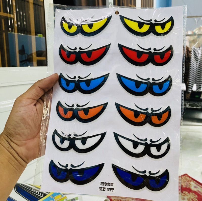 12 tem mắt berik nhiều màu dán đầu xe