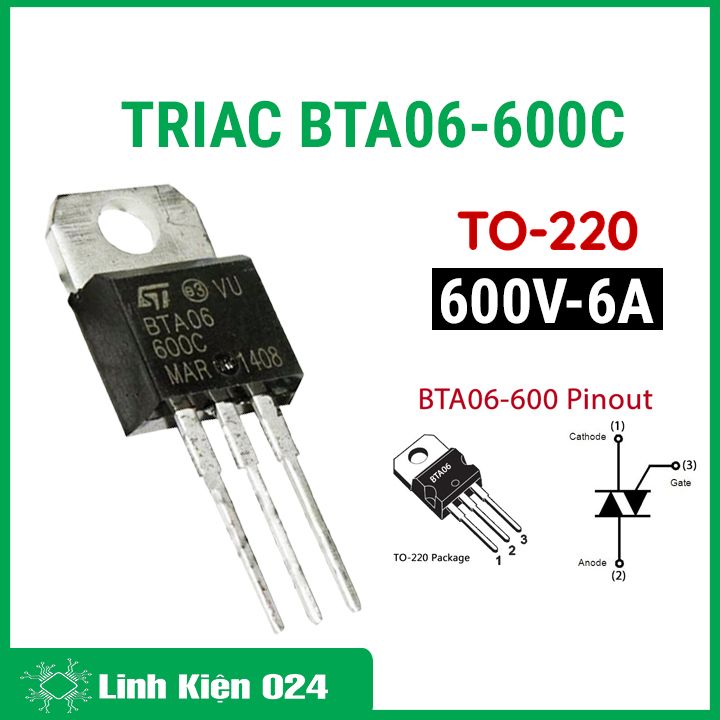 Triac bta06-600c to-220 điện áp 600v 6a