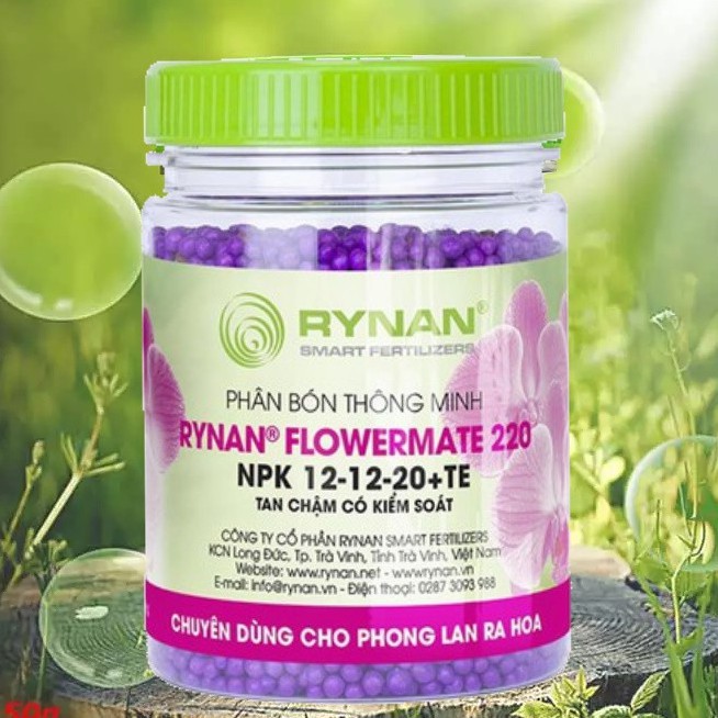 Phân bón tan chậm RYNAN 220 cho phong lan, kích ra hoa - dưỡng hoa lâu tàn 150g
