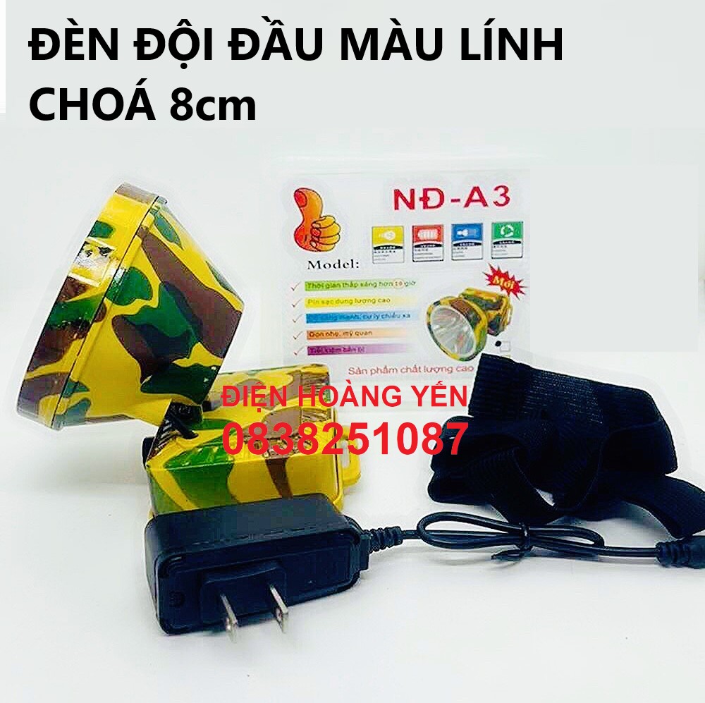 Đèn Pin Đội Đầu LED Chóa 8cm Siêu Sáng Dây Cáp Tiện Lợi - Đa Năng Cho Cắm Trại A3