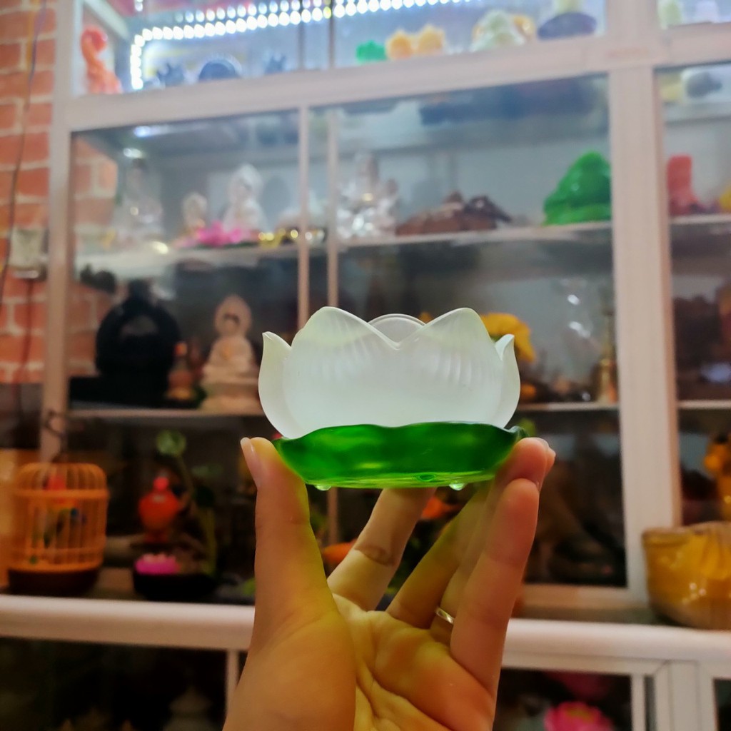 Chân đế HOA SEN lưu ly dày 7 màu_Video(để nến,đèn cầy tealing gió khó tắt...) không đế.
