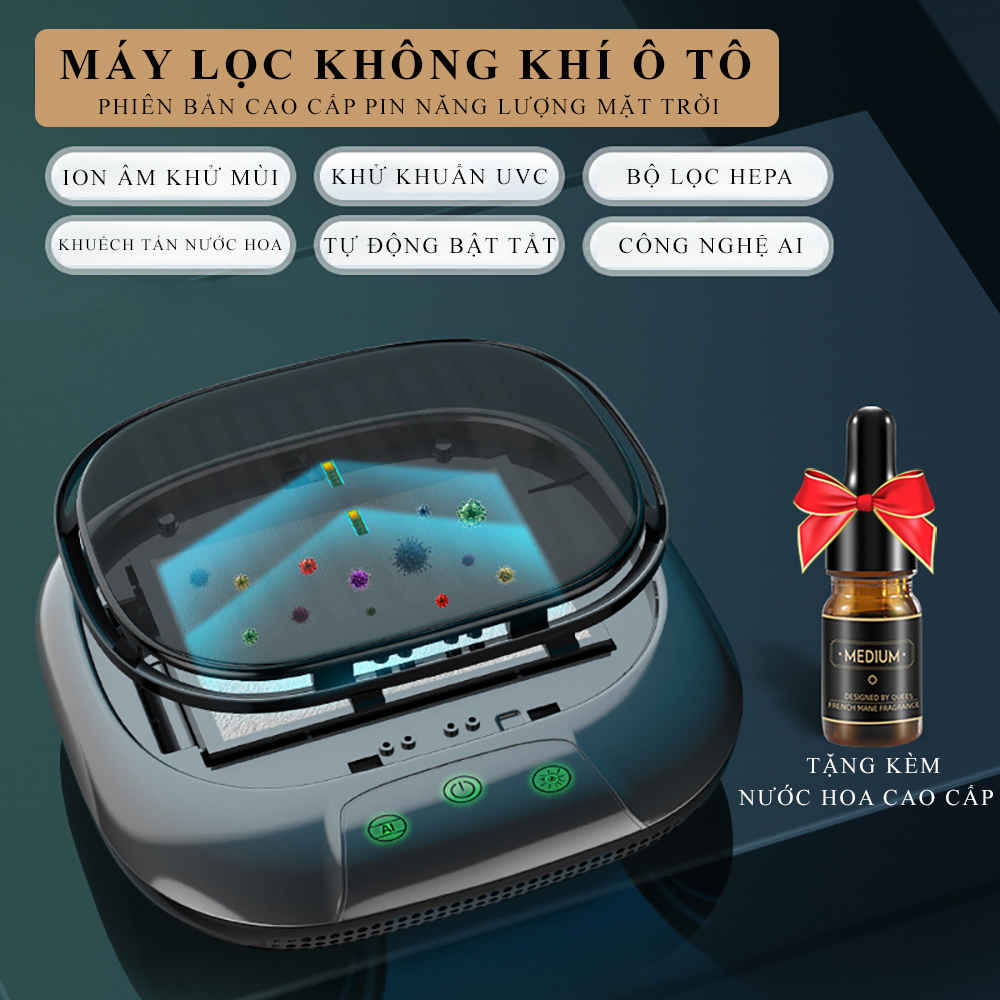 Máy lọc không khí khử mùi ô tô màng lọc HEPA công nghệ ion âm loại bỏ mùi