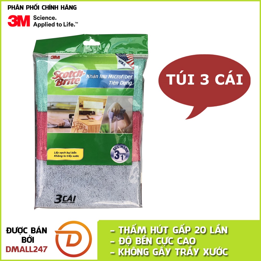 Bộ 3 khăn lau bếp đa năng tiện dụng Microfiber Scotch-Brite 3M KL-BEP3 - Dmall247, vệ sinh chăm sóc nhà cửa chuyên dụng