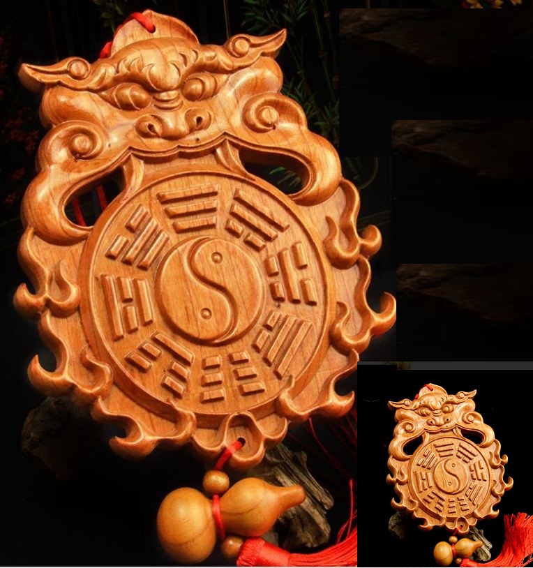 Gương Bát Quái Gỗ Đào Hổ Phù Phong Thủy