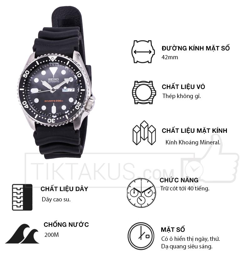 Đồng hồ nam Automatic Seiko SKX007KC dây cao su.