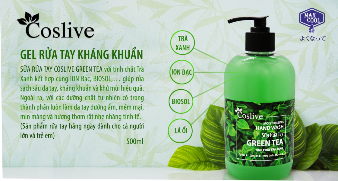 Sữa rửa tay tinh chất trà xanh (Coslive Moisturizing Hand Wash) 500ml