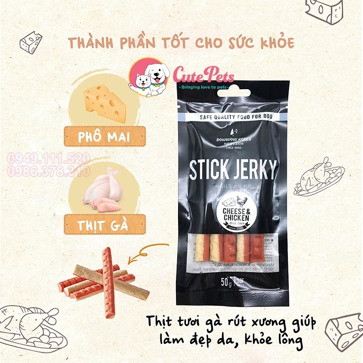 Thịt que cho chó Stick Jerky Bow wow đồ ăn vặt - Cutepets
