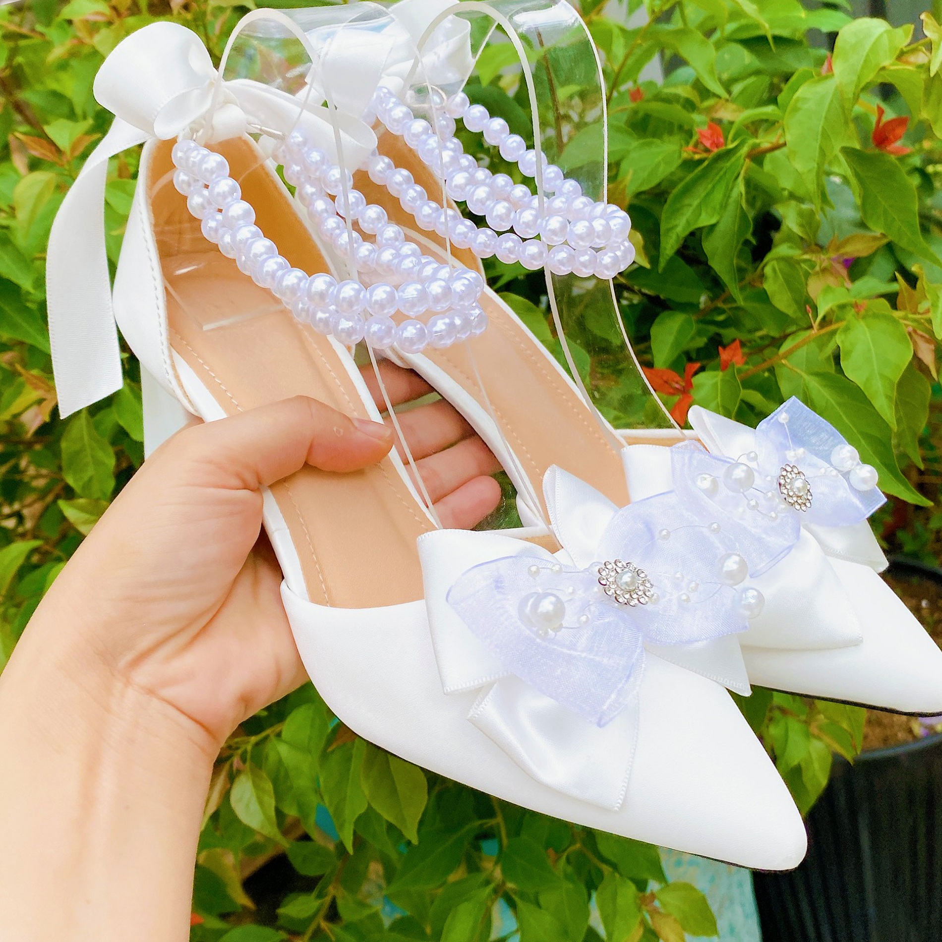 GIÀY CÔ DÂU NƠ NGỌC 7 PHÂN - đi lùi size