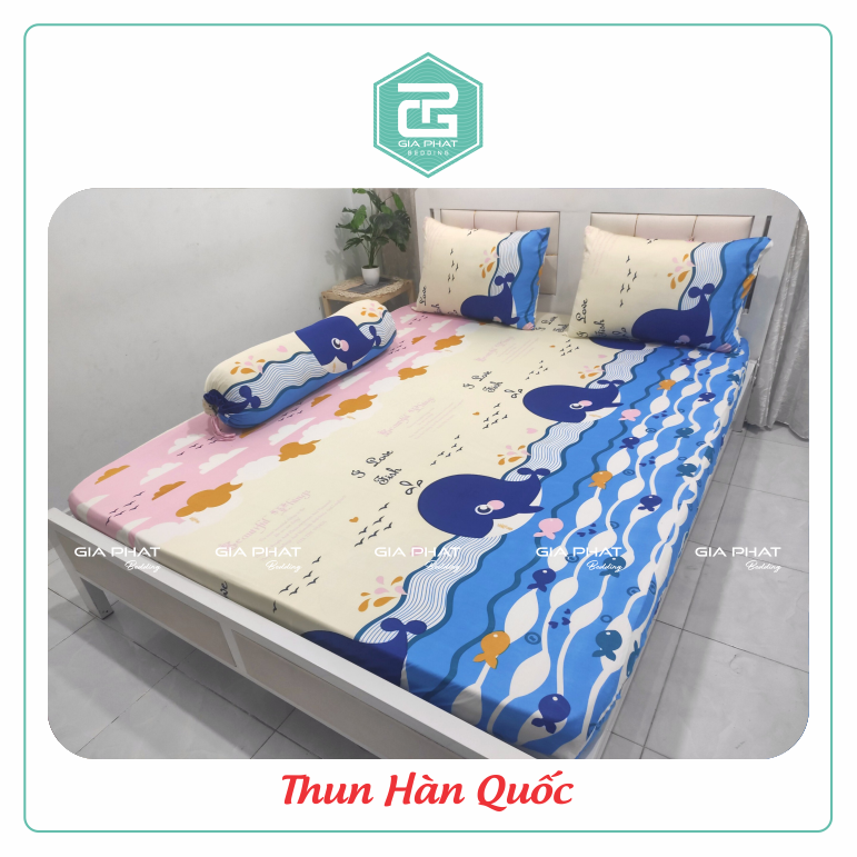 Bộ ga giường Thun Lạnh Hàn Quốc 4 món  (1 ga bọc + 2 vỏ gối nằm + 1 vỏ gối ôm)