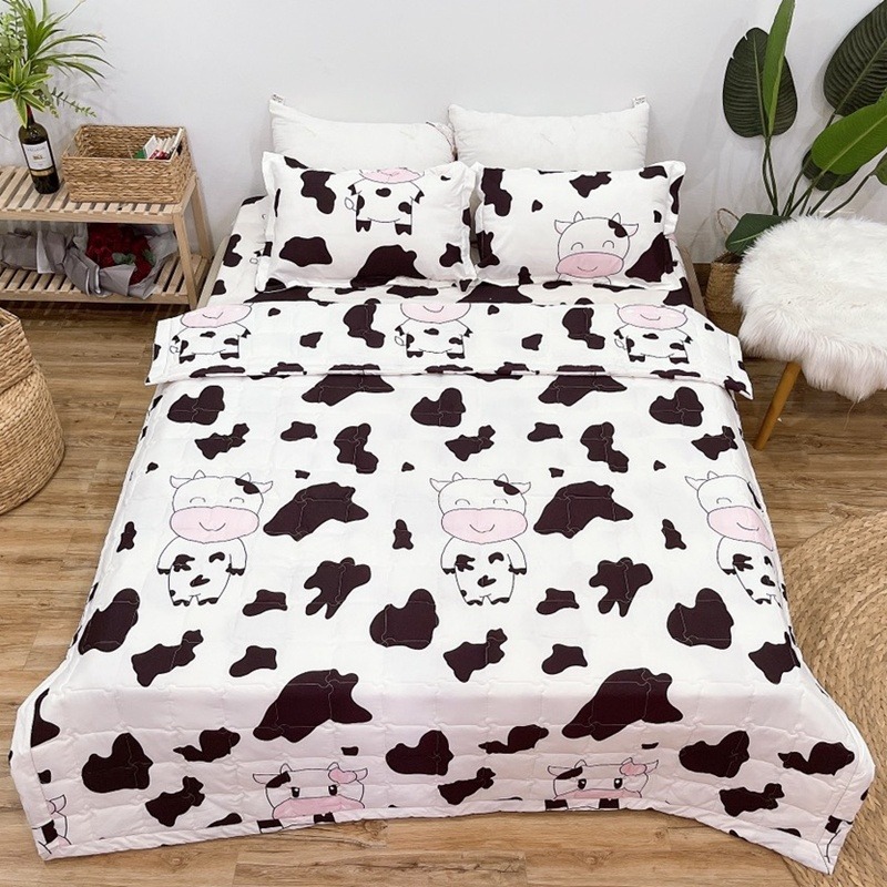 Trọn Bộ 5 Món Mền Chần Gòn - Ga - Gối - Gối ôm Bò Sữa Hồng 1m8x2m và 1m6x2m