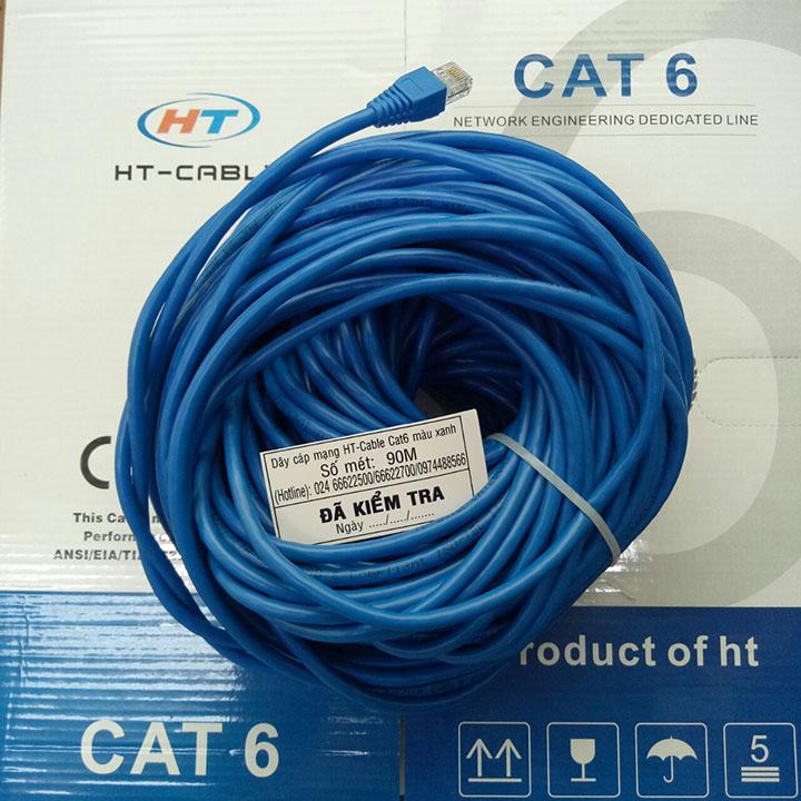 Dây cáp mạng Cat6 UTP HT-Cable 90 Mét Có sẵn 2 đầu (Blue, New 100%)