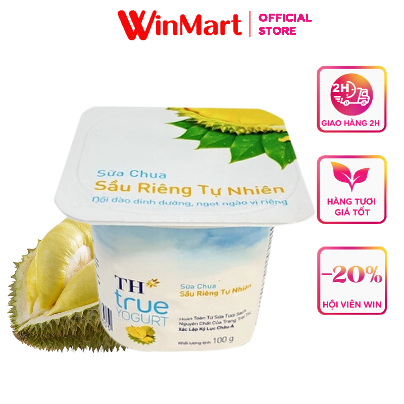 [Siêu thị WinMart] - Sữa chua sầu riêng tự nhiên TH True Yogurt hộp 100g