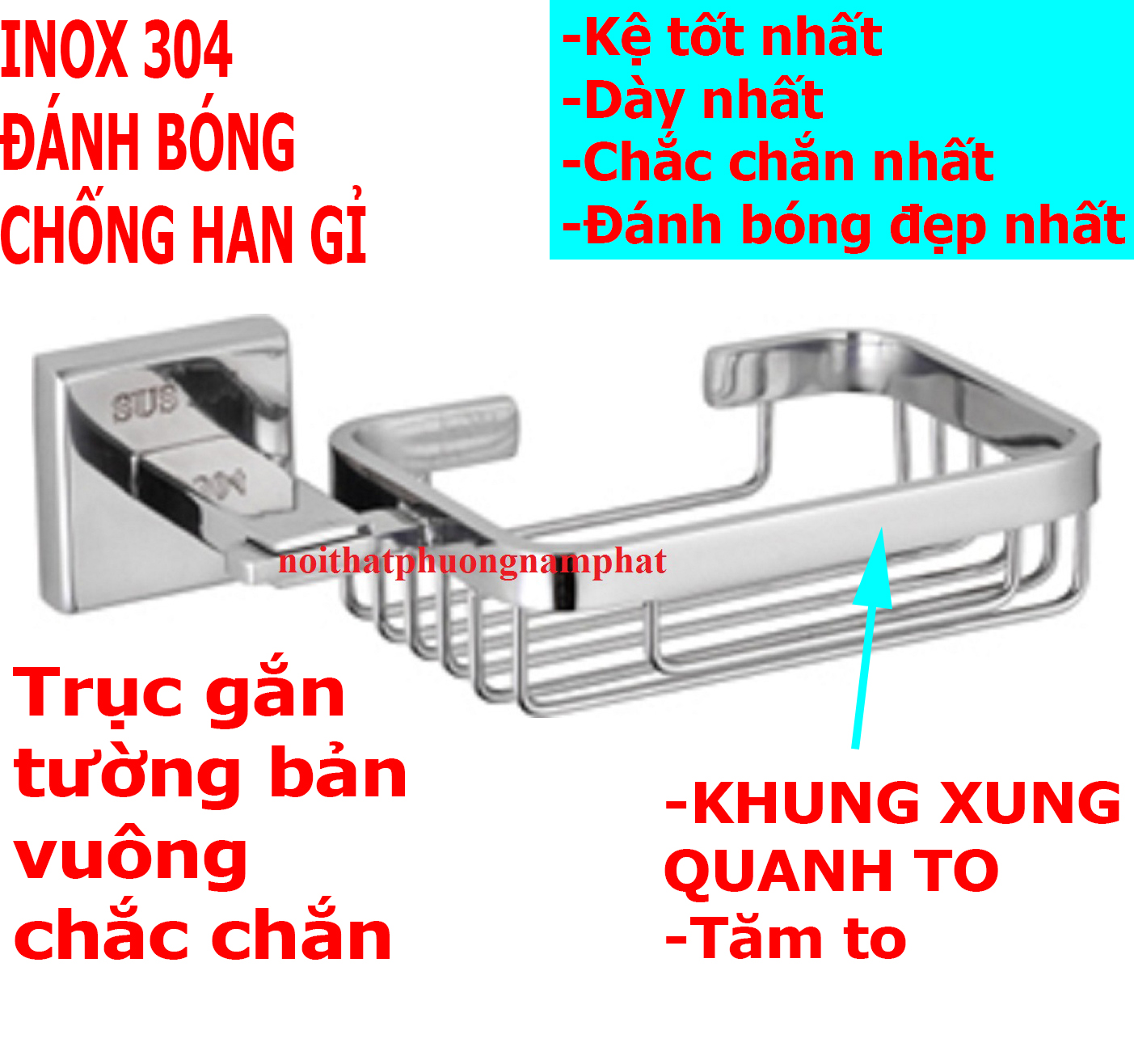LOẠI 1-TRỤC ĐÚC VUÔNG Kệ Đựng Xà Bông Tắm XB01 Bằng Inox 304 KỆ XÀ BÔNG TRỤC VUÔNG TĂM TO hàng bao xài inox chuẩn không han gỉ kệ xà bông