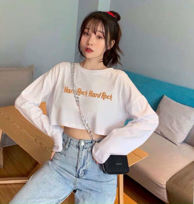 Áo Crotop Thun Hot Trend Tay Dài Cổ Tròn In Chữ Xinh Xắn  TTSLA0293