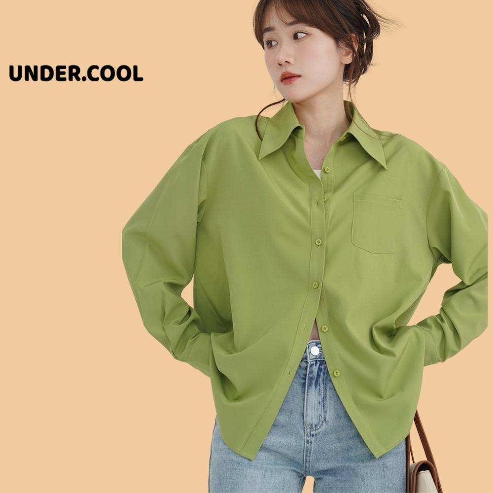 Áo Sơ Mi nữ basic trắng đen xanh cốm be UNDERCOOL Chất Lụa Hàn Form Rộng Dài Tay Vintage đi học đi làm