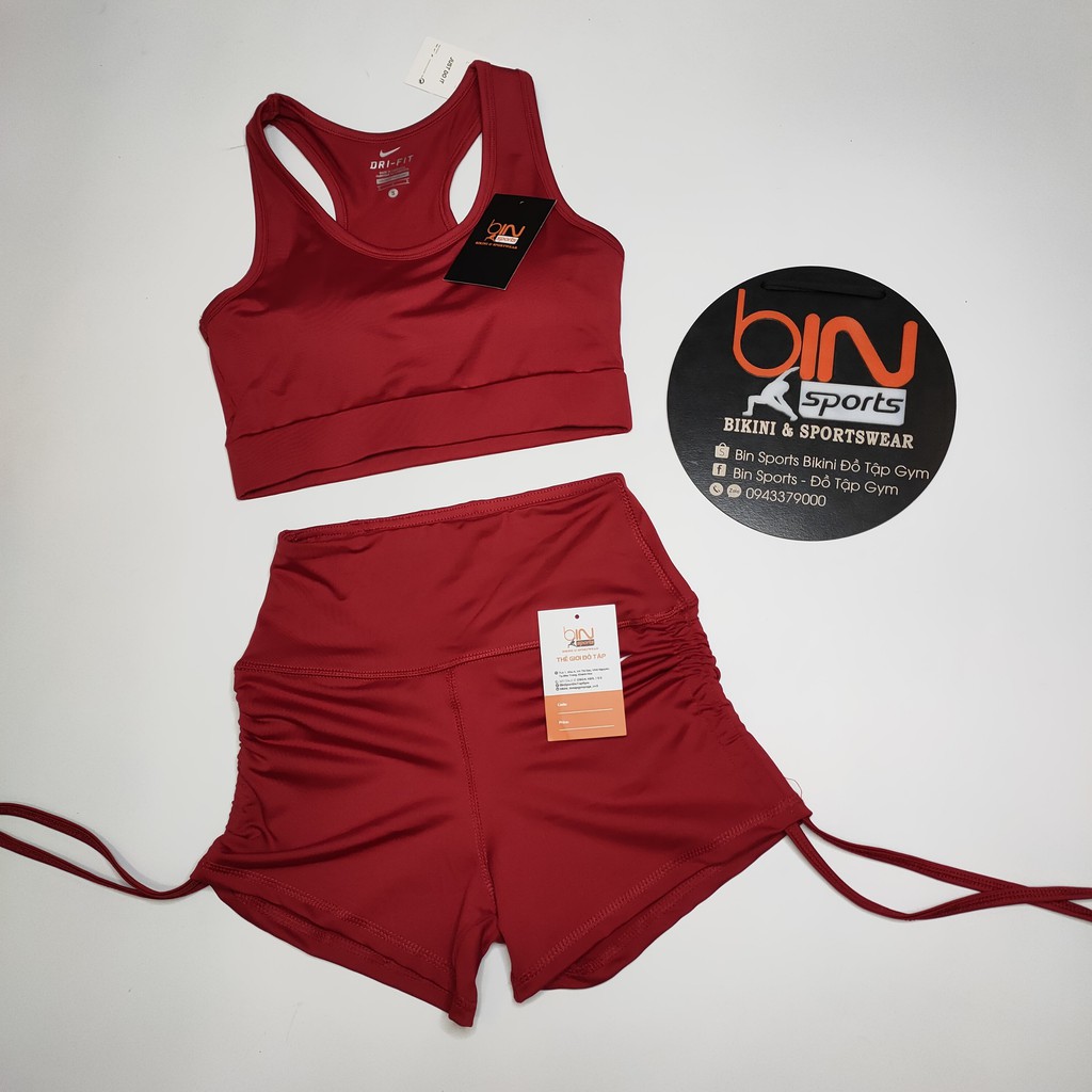 Đồ Tập Gym Yoga Nữ Bộ Quần Đùi Dây Rút Áo Bra Kèm Mút Cao Cấp BinSports BN020