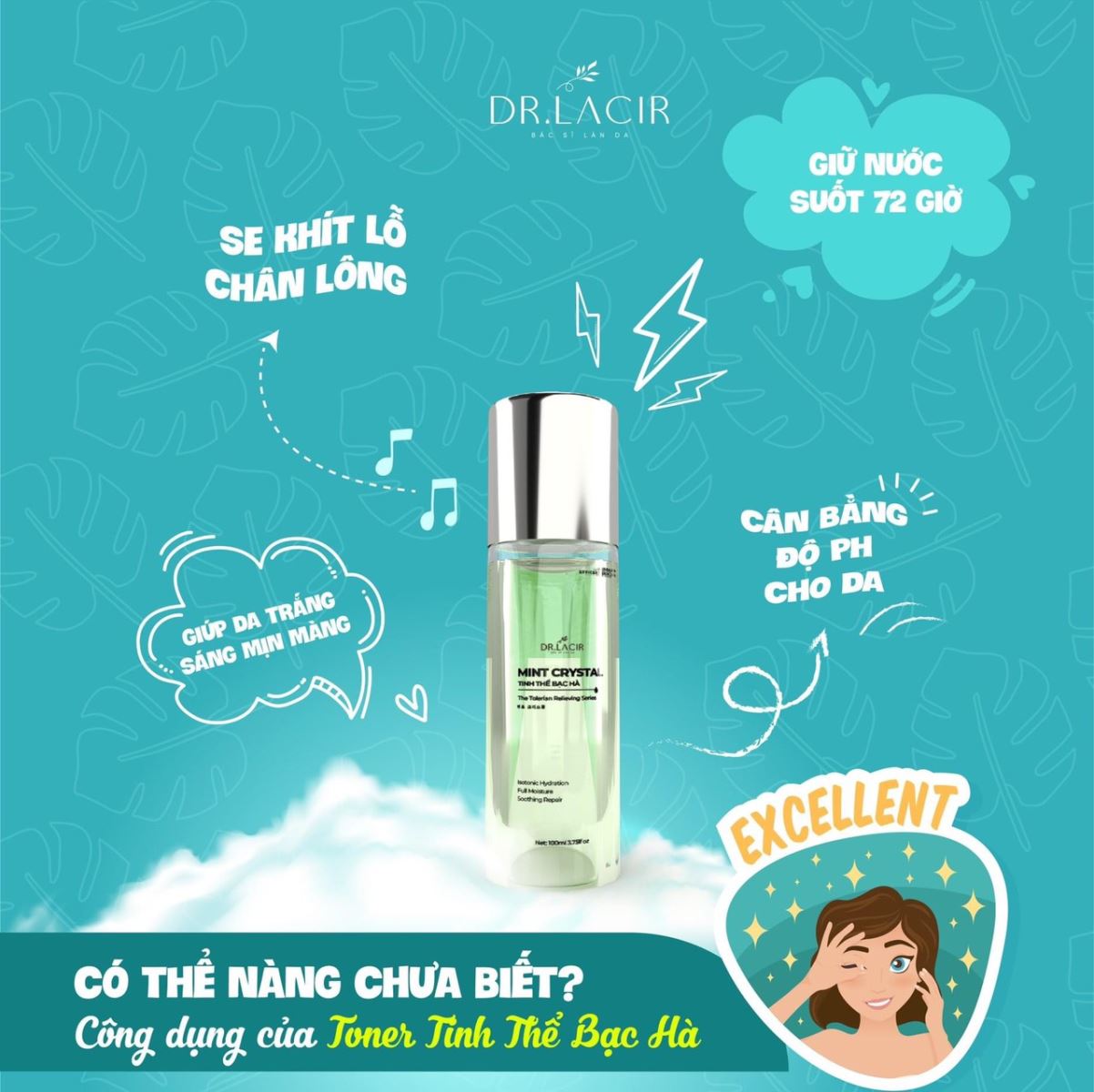 Toner Tinh Thể Bạc Hà Dr Lacir 100ml - MINT CRYSTAL