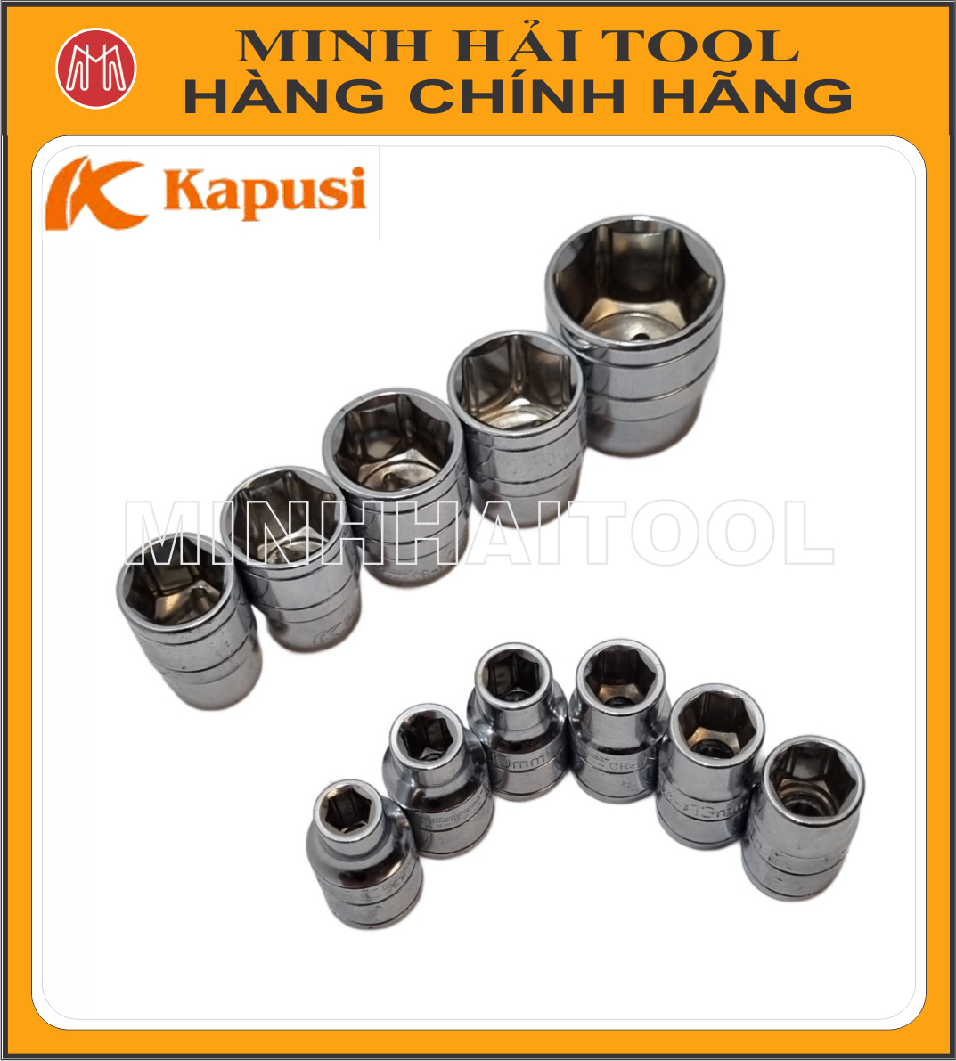 Kapusi Japan – Đầu típ lục giác ½” dài 38mm, cỡ 8mm-32mm. Model: K-6000 – K-6022. Chất liệu: Thép CR-V