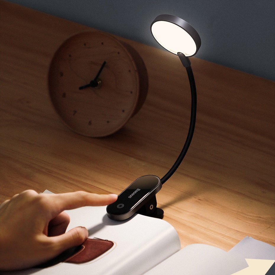 Đèn để bàn đèn đọc sách Baseus tiện dụng (Dịu mắt, chân kẹp, 3 mức sáng, 350mAh, 24h sử dụng)