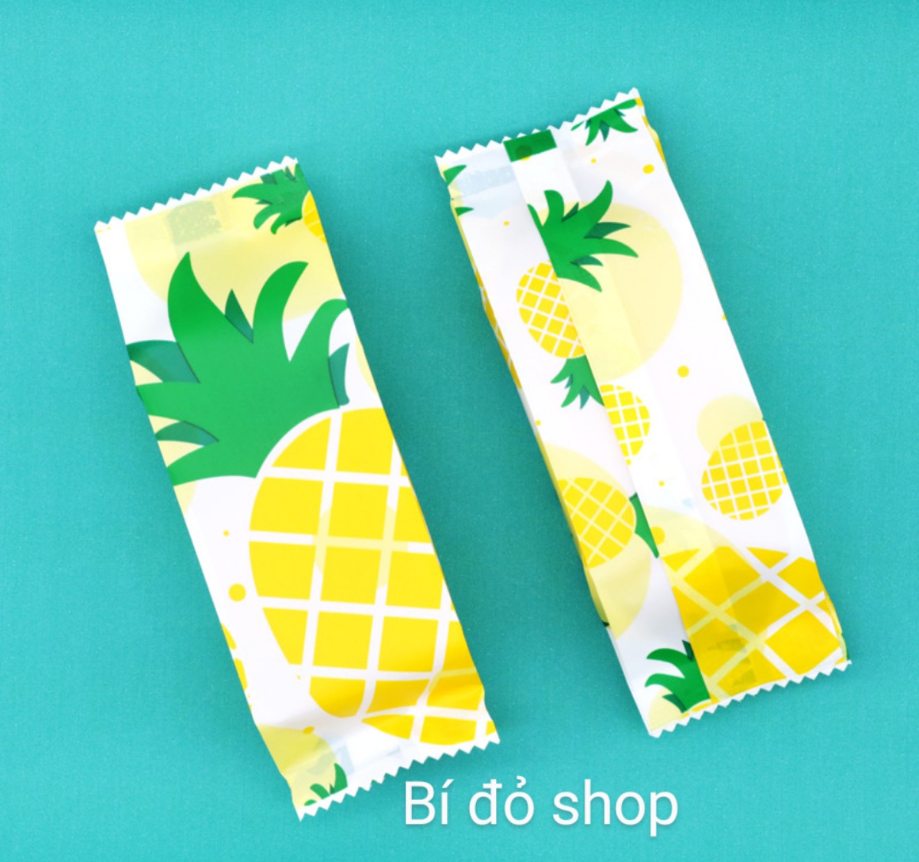 Set 100 túi đựng bánh DỨA TRÁI DỨA VÀNG hàn miệng cỡ 13 * 4,5 * 2,5cm đựng bánh dứa, hạnh nhân, kẹo - Bí đỏ shop dụng cụ làm bánh