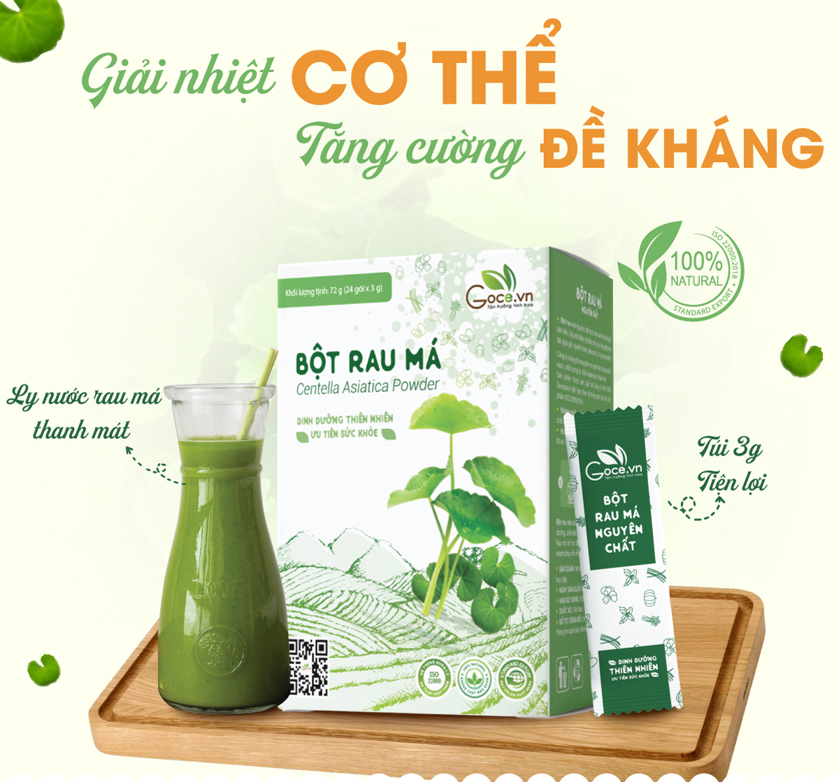 Bột rau má nguyên chất Goce - 72g (24 gói x 3g)