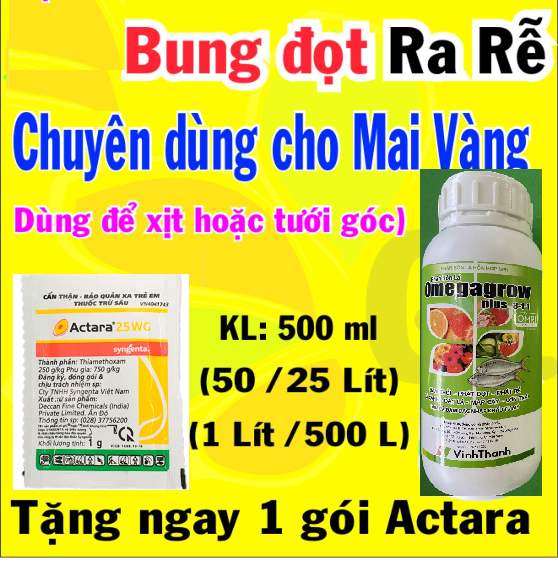Bung đọt mai ra rễ Mai vàng (500ml) - Tưới góc, phun lên lá - Chuyên dùng cho mai vàng - (Mua 1 chai tặng 1 gói Actara) Đạm cá mỹ