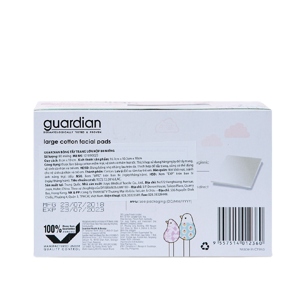 [HCM]Bông tẩy trang lớn Guardian hộp (80 miếng)