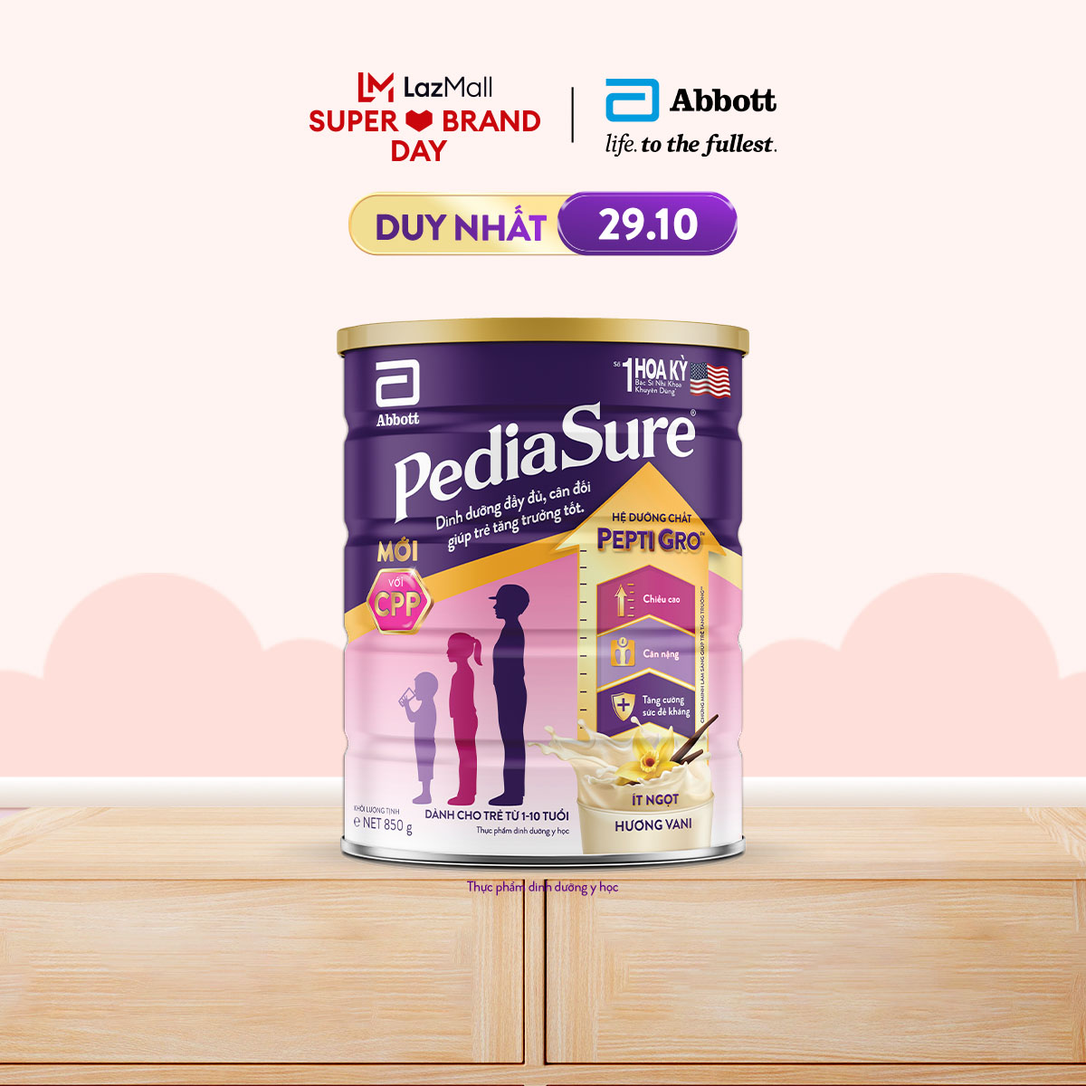 Lon sữa bột Pediasure hương vani 850g (mẫu mới)