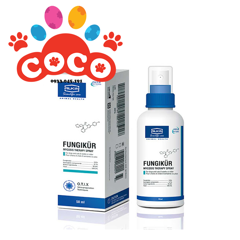 [ HÀNG CHÍNH HÃNG 100% ALKINVN ] Thuốc xịt hỗ trợ điều trị nấm viêm da Alkin Fungikur/Mitecyn cho chó mèo chai 50ml