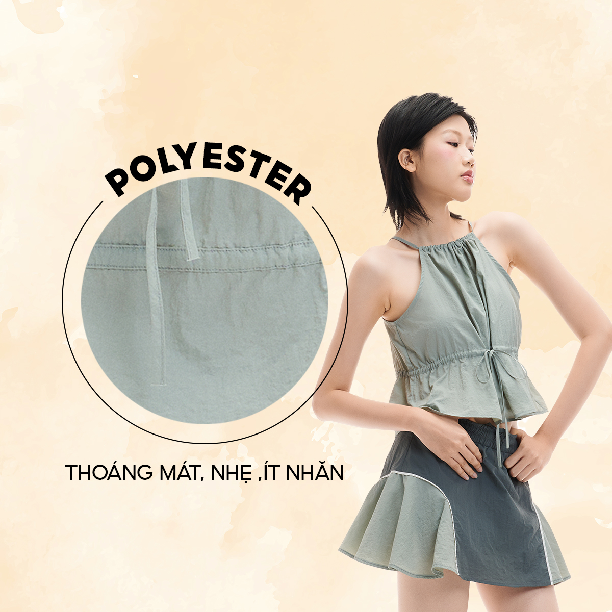DOTTIE - Áo cổ yếm vải dù - T0823