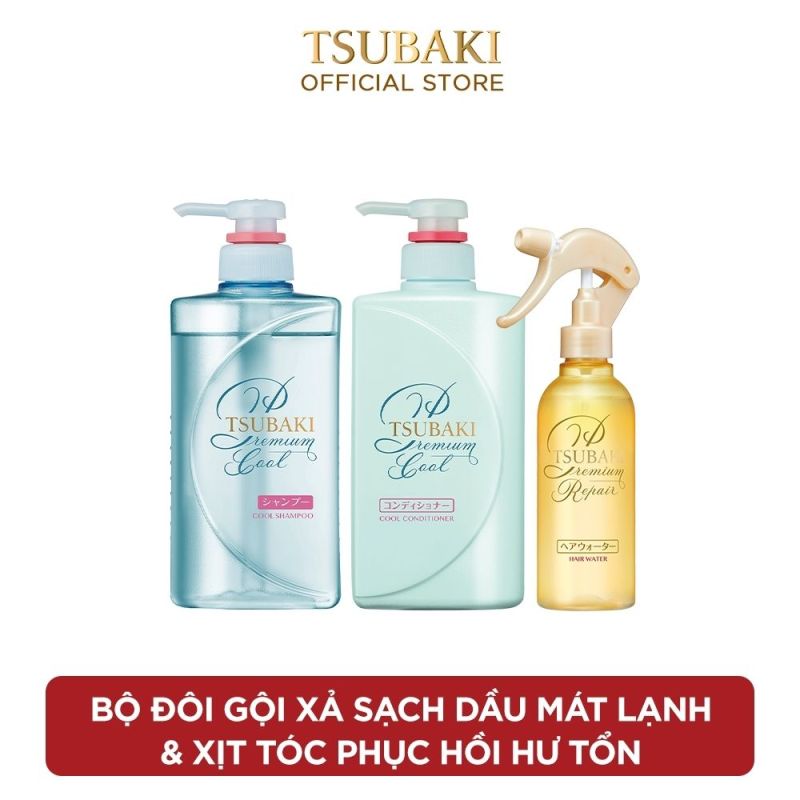 Bộ đôi gội xả sạch dầu mát lạnh và Xịt dưỡng tóc phục hồi hư tổn Tsubaki cao cấp