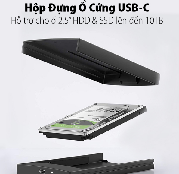 Hộp Đựng Ổ Cứng 2.5 inch USB Type-C Ugreen 80556 (hỗ trợ SSD/HDD lên đến 10TB)