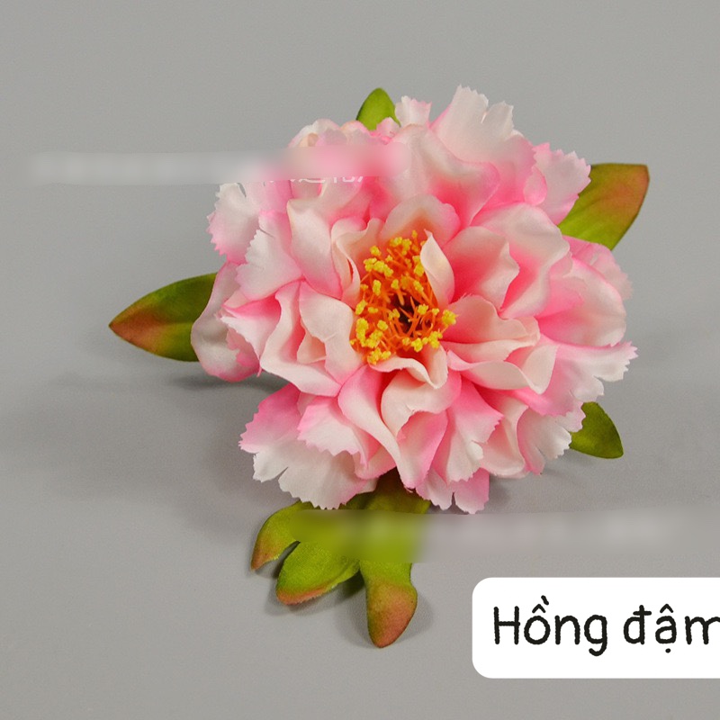 ĐẦU BÔNG HOA MẪU ĐƠN,HOA LỤA TRANG TRÍ TẾT 9CM LÁ DÀI