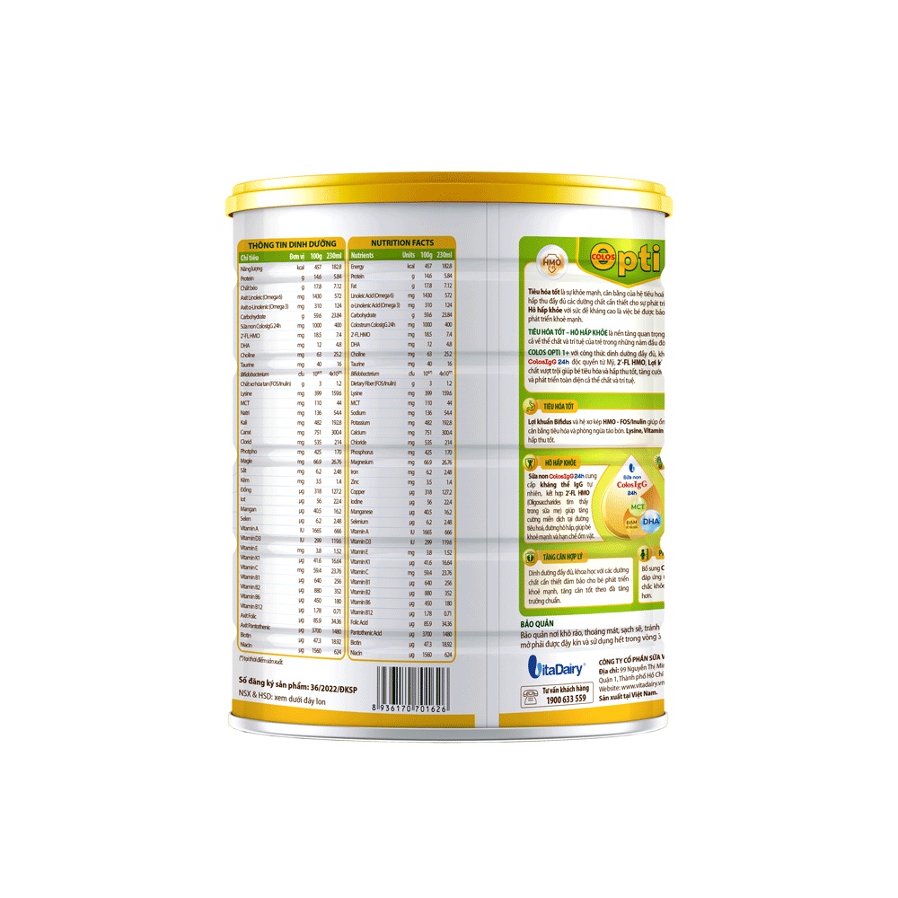(HSD T9-2026) (Quét Mã QR Tích Xu) Sữa Bột Vitadairy Colos Opti 0+ 800g (Cho Trẻ Từ 0 - 1 Tuổi).
