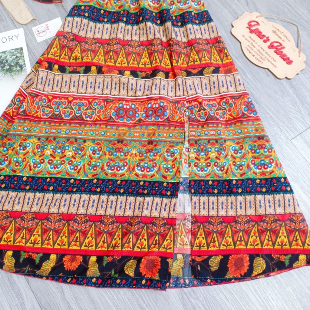 Đầm Maxi Thổ Cẩm Đi Biển Chất Lụa Mango Đẹp ANLY69