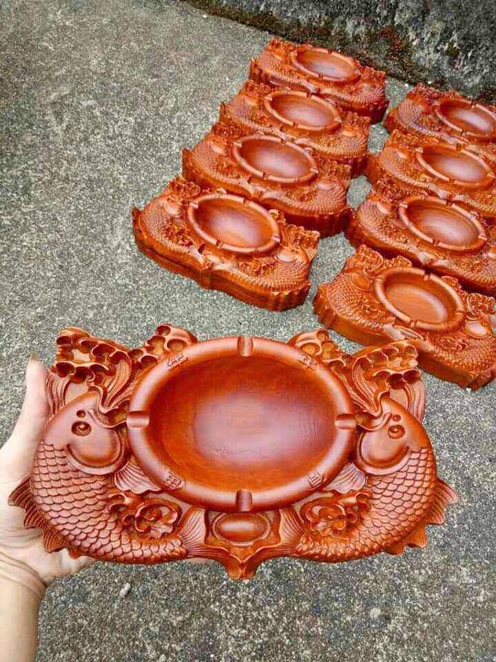 Gạt tàn song ngư gỗ hương (22 x 12 x 4cm)