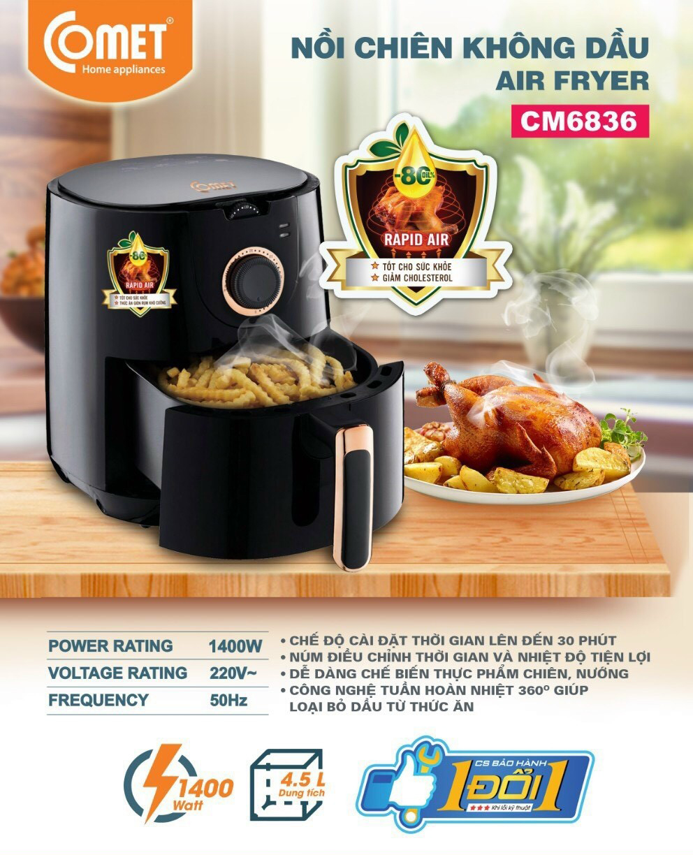 Nồi Chiên Không Dầu Comet CM6836 - 4.5L