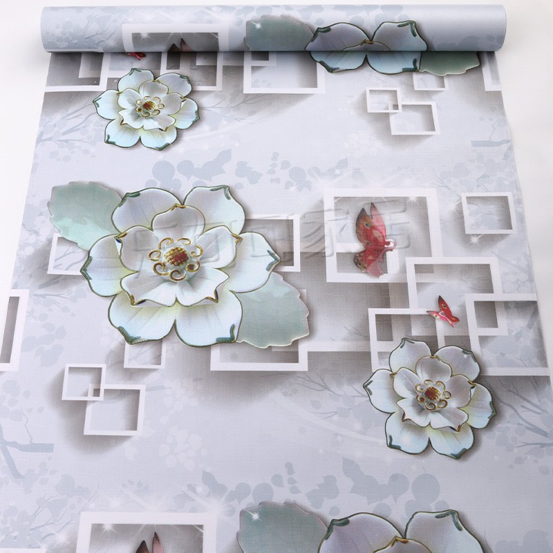 Cuộn 5m decal giấy dán tường hoa sen 3D khổ 45cm keo dán sẵn