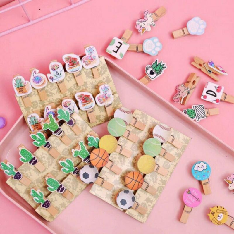 Set 10 Kẹp Gỗ Trang Trí Tặng Dây Thừng