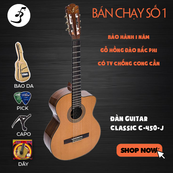 [GUITAR GIÁ TỐT] Đàn guitar classic C-450-J Ba Đờn - Tặng Kèm Capo, u001dDây, Pick - Miễn phí vệ sinh đàn, bảo hành 1 năm