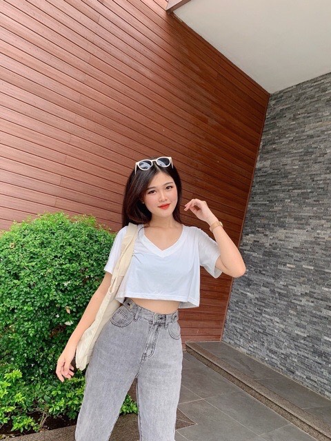 Áo croptop form rộng cổ tim - SIKY - ACRT02