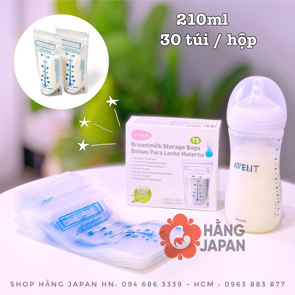Túi đựng sữa mẹ (trữ sữa mẹ) Unimom Compact không có BPA 210ml (30 túi/hộp)