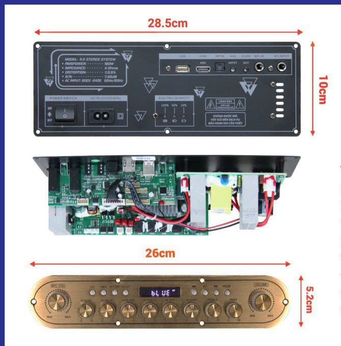 Mạch Loa xách Tay K2000 Công Xuất 180w đến 400w Bluetooth 5.0, AUX, USB, Bộ Xử Lý DSP Echo, Delay, Rever