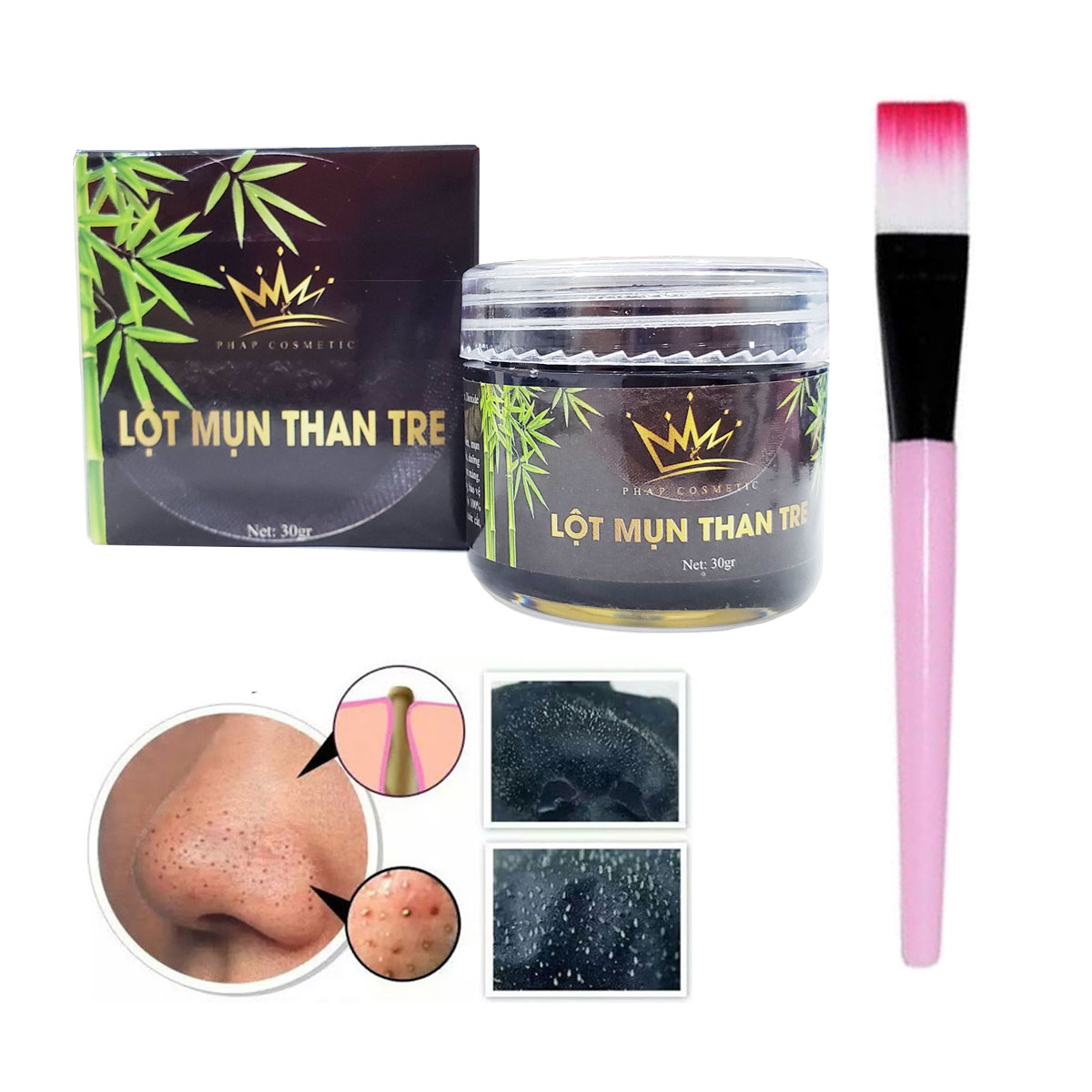 [HCM]GEL LỘT MỤN HÚT MỤN THAN TRE HOẠT TÍNH, hút sạch mụn cám, mụn đầu đen, sợi bã nhờn, lông tơ mặt, giúp da mặt thông thoáng, sáng khỏe 30ml tặng cọ